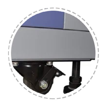 4 поворотных колеса, 4 регулируемые ножки